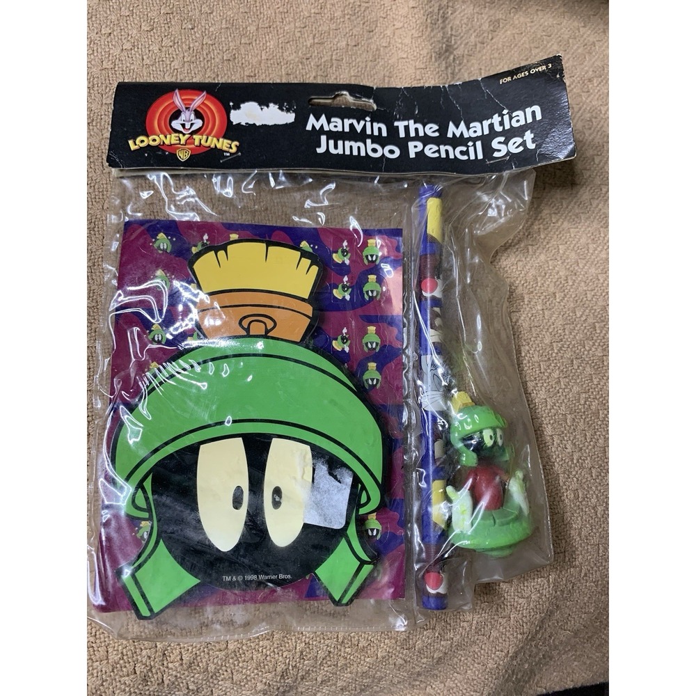 Marvin The Martian Jumbo Pencil Set Notebook Pen Set VTG 90s